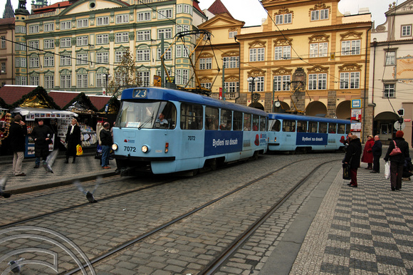 FDG1715.Tram 7072. Malostranski  Namesti. Prague. Czech Republic. 28.12.04.