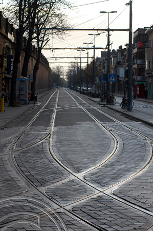 FDG1684.  Tram tracks. Gent St Peters. Belgium. 14.11.04.