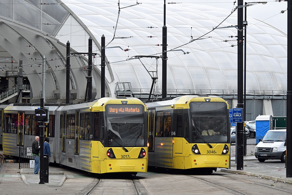 DG262128. Trams 3017 and 3046. Manchester Victoria. 23.12.16
