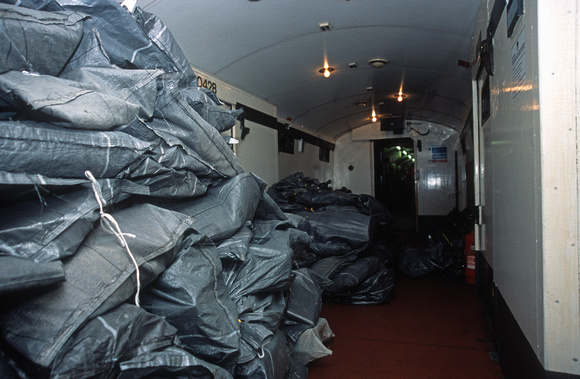 13211. Mail bags stacked in a stowage van on 1C00. 23.18 London - Carlisle TPO. 5.11.03
