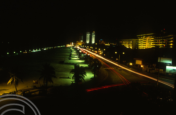 17260. Looking down at Galle face green at night from the Galle Face Hotel. Colombo. Sri Lanka. 11.01.04