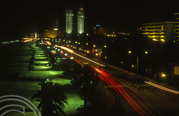 17258. Looking down at Galle face green at night from the Galle Face Hotel. Colombo. Sri Lanka. 11.01.04