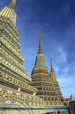 T7246. Towers at Wat Po. Bangkok. Thailand. May 1998