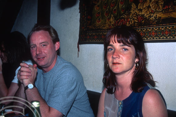 Lynn and Richard. Out for a turkish meal with friends in a restaurant on Upper St. Islington. June 1996