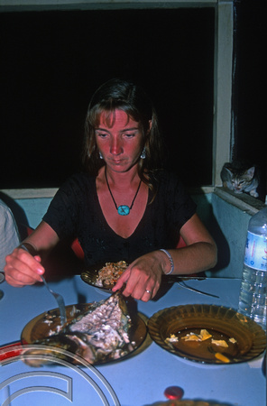 T7515. Lynn. Night out for a meal. Pulau Weh. Aceh. Sumatra. Indonesia. July 1998