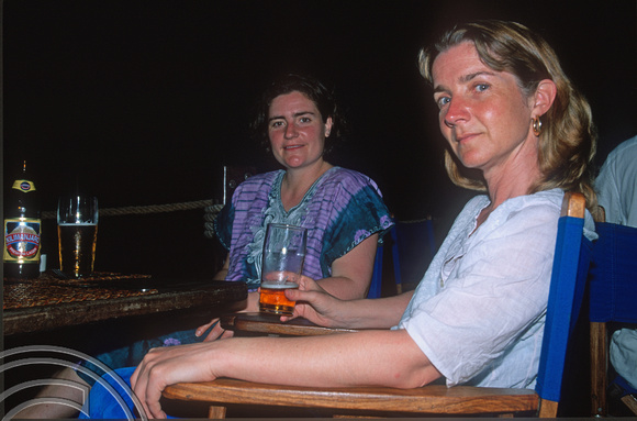 T10901. Clare and Lynn at the Blues restaurant. Stone Town. Zanzibar. Tanzania. Africa. 19th May 2001