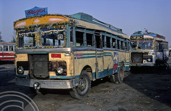 T3261. Battered buses. Janakpur. Nepal. 1992.