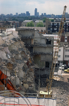 S0110. Demolishing H Block. Lefevere Estate. Bow. East London. 1994