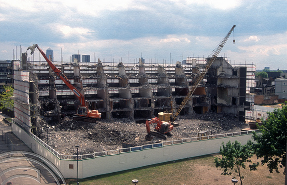S0112. Demolishing H Block. Lefevere Estate. Bow. East London. 1994