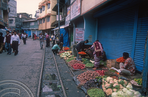 T6959. Selling vegetables at the trackside. Kurseong. West Bengal. India. April.1998.