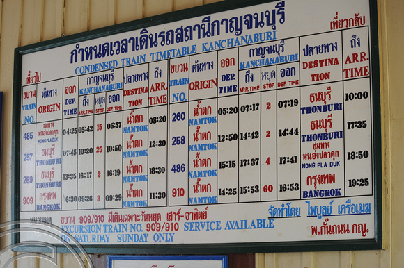 FDG10796. Timetable. Kanchanaburi. Thailand. 20.1.09.