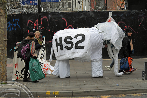 DG365070. Tiny anti HS2 demonstration. Piccadilly Gardens. Manchester. 24.1.2022.
