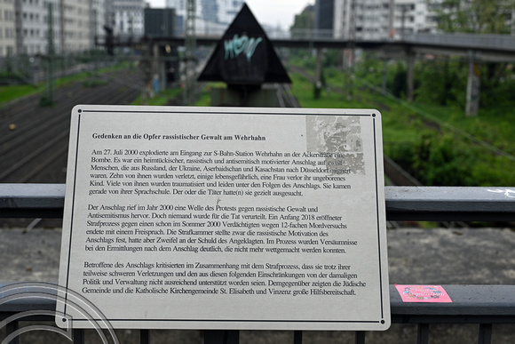 DG415889. Memorial to terrorist bomb at D-Wehrhahn S. Dusseldorf. Germany. 7.5.2024.