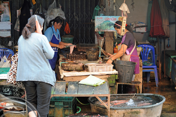 DG74258. Buying fish. Chiang Mai. Thailand. 12.2.11.