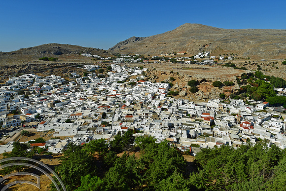 DG382934. The town seen from the Acropolis. Lindos. Rhodes. Greece. 16.10.2022.