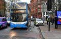 DG383909. Bus and police car damaged by a hit and run. Piccadilly. Manchester. 16.11.2022.
