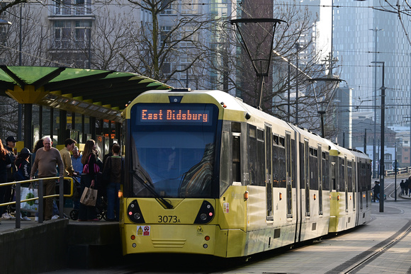 DG441545. Trams 3073. 3146. St Peter's Square. Manchester. 9.3.2025.