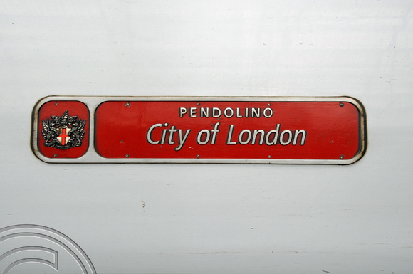 DG16769. Pendolino nameplate. City of London. 30.5.08.