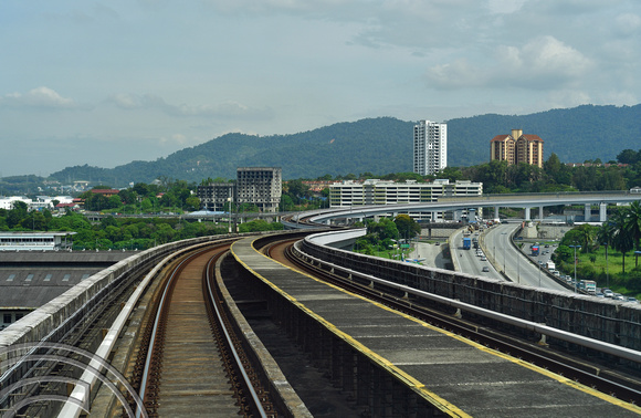 DG387057. MRT Putrajaya line approaching Sungai Buloh. Kuala Lumpur. Malaysia. 18.1.2023.