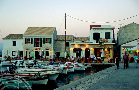 T10161. Evening at the harbour front. Loggos. Paxos. Greece. 2000.