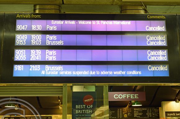 DG145535. All trains cancelled. St Pancras International. 12.3.13.