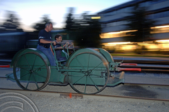 FDG2072. Cart race. Budapest railway museum. Hungary. 16.9.05.