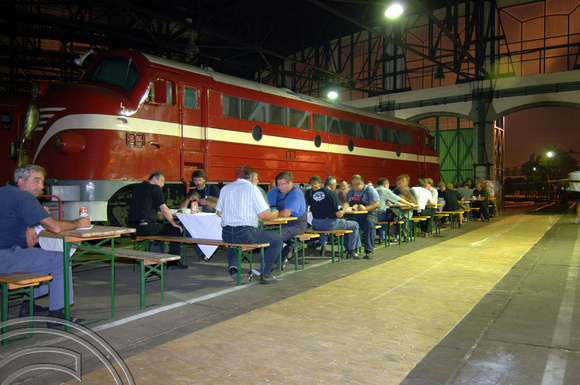 FDG2080. Evening meal for crews. Budapest railway museum. Hungary. 16.9.05.