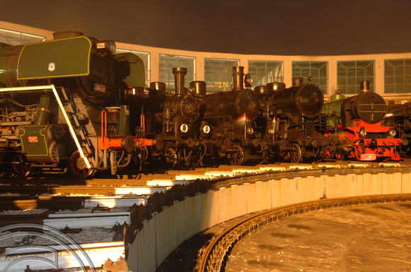 FDG2085. Depot at night. Budapest railway museum. Hungary. 16.9.05.