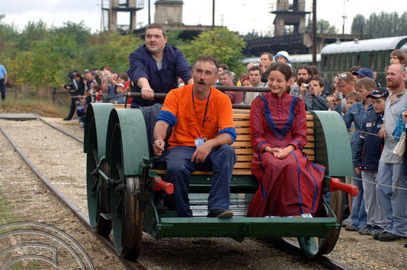 FDG2129. Cart race. Budapest railway museum. Hungary. 17.9.05.