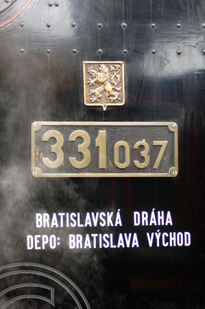 FDG2145. Numberplate and crest. 331 037. Budapest railway museum. Hungary. 17.9.05.