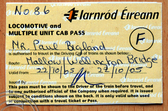 FDG2585. Cab pass. Ireland. 22.10.05.