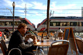 FDG06223. Lunch and trains. Badalona. Spain. 31.12.07.