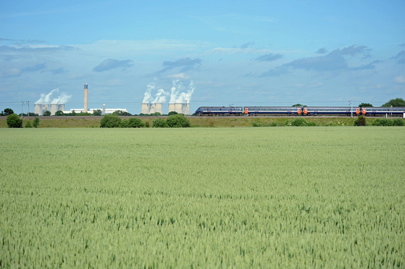 DG55384. East Coast 91 and Drax power station. 20.6.10.