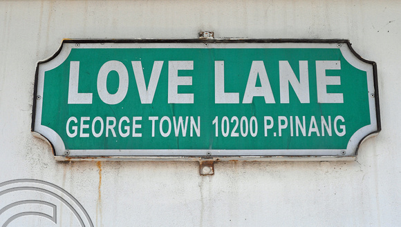 DG389888. Love Lane street sign. Georgetown. Penang. Malaysia. 26.2.2023.