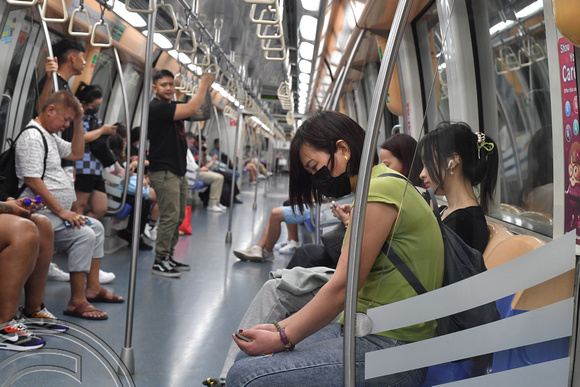 DG390759. Interior. North-East line MRT train. Singapore. 9.3.2023.