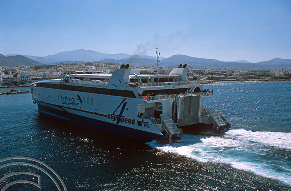 T12113. Flying Dolphin HS4 at Naxos from Piraeus. Hora. Naxos. Cyclades. Greece. 29.09.01
