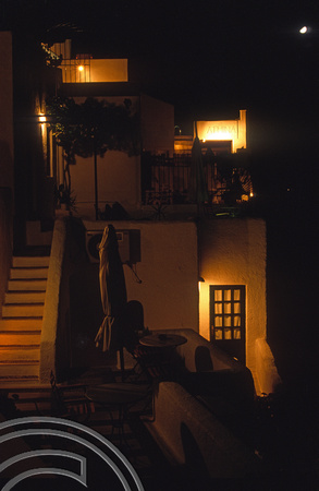 T11890. Athina Hotel on the caldera at Night. Fira. Santorini. Cyclades. Greece. 25.9.01