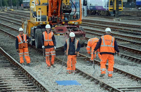 DG152496. Repairing track. Neville Hill depot. Leeds. 1.7.13.
