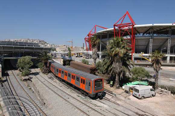 FDG1026. New station building and Olympic stadium. Faliro. Athens. Greece. 26.5.04.