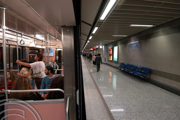 FDG1037. Interior. Line 3 metro car. Katehaki. Athens. Greece. 26.5.04.
