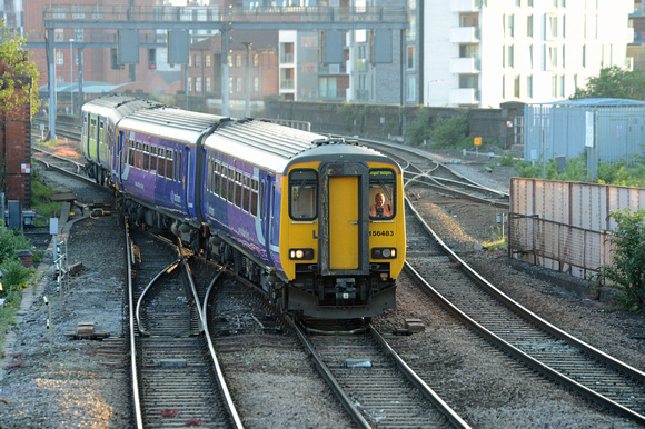 DG150457. 156483. 150207. ECS from the sidings. Manchester Victoria. 5.6.13.