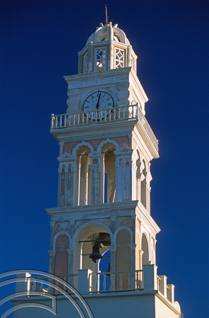 T12020. Clocktower of the Catholic cathedral. Fira. Santorini. Cyclades. Greece. 27.9.01