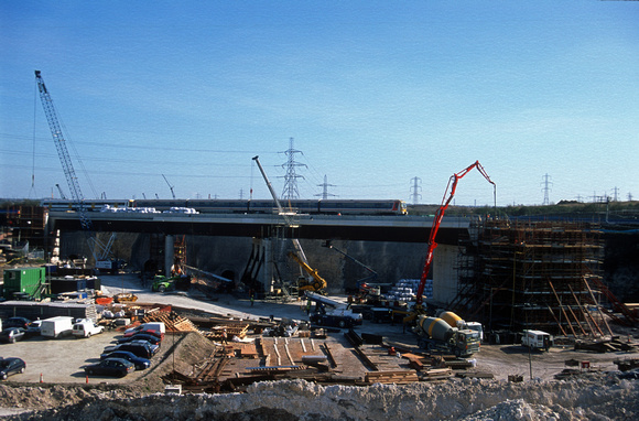 12066. Progress on bridge to be slid under the N Kent line. Ebbsfleet. 31.03.03
