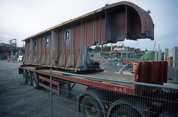 11254. Lorry taking away an eastern deck span. St Pancras. 26.10.2002
