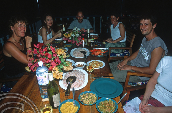 T14420. Xmas eve dinner at the Rocky Point Beach Bungalows. Goyambokka. Tangalle. Sri Lanka. 24.12.02