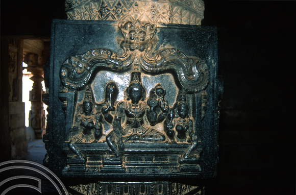 T6140. Vishnu carving. Inside the Hazara Rama temple. Hampi. Karnataka. India. December.1997