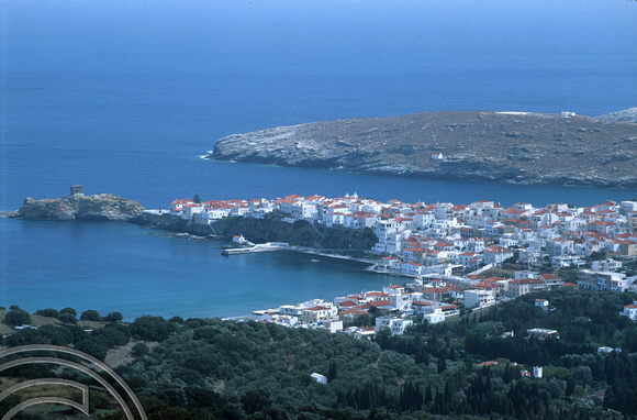 T14265. Looking down onto the town. Andros. Cyclades. Greece. 25.9.02