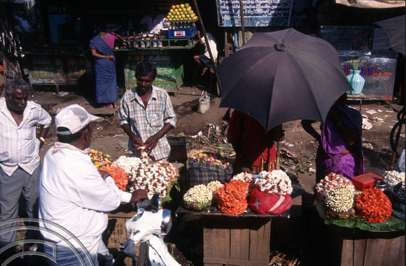 T6556. Street flower stall. Trichy. Tamil Nadu India. January 1998