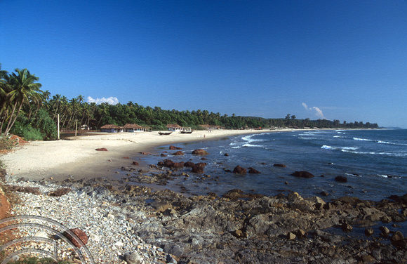 T6106. Looking South along the main beach. Arambol. Goa. India. December 1997