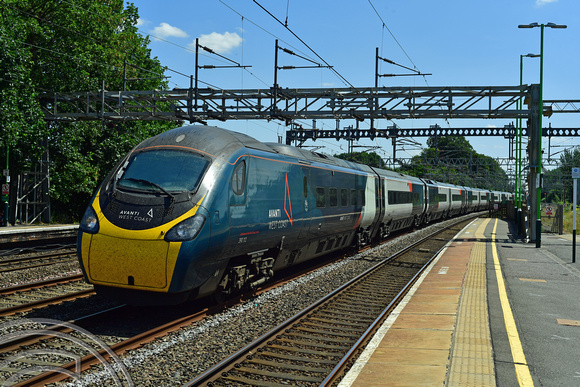 DG398619. Signal checked. 390112. 1S63. 1230 London Euston to Glasgow Central. Rugeley Trent Valley. 7.7.2023.